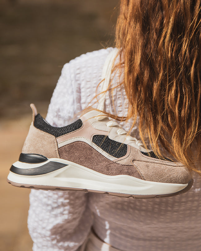 Basket femme taupe semelle épaisse à lacets - CL63 BLACK