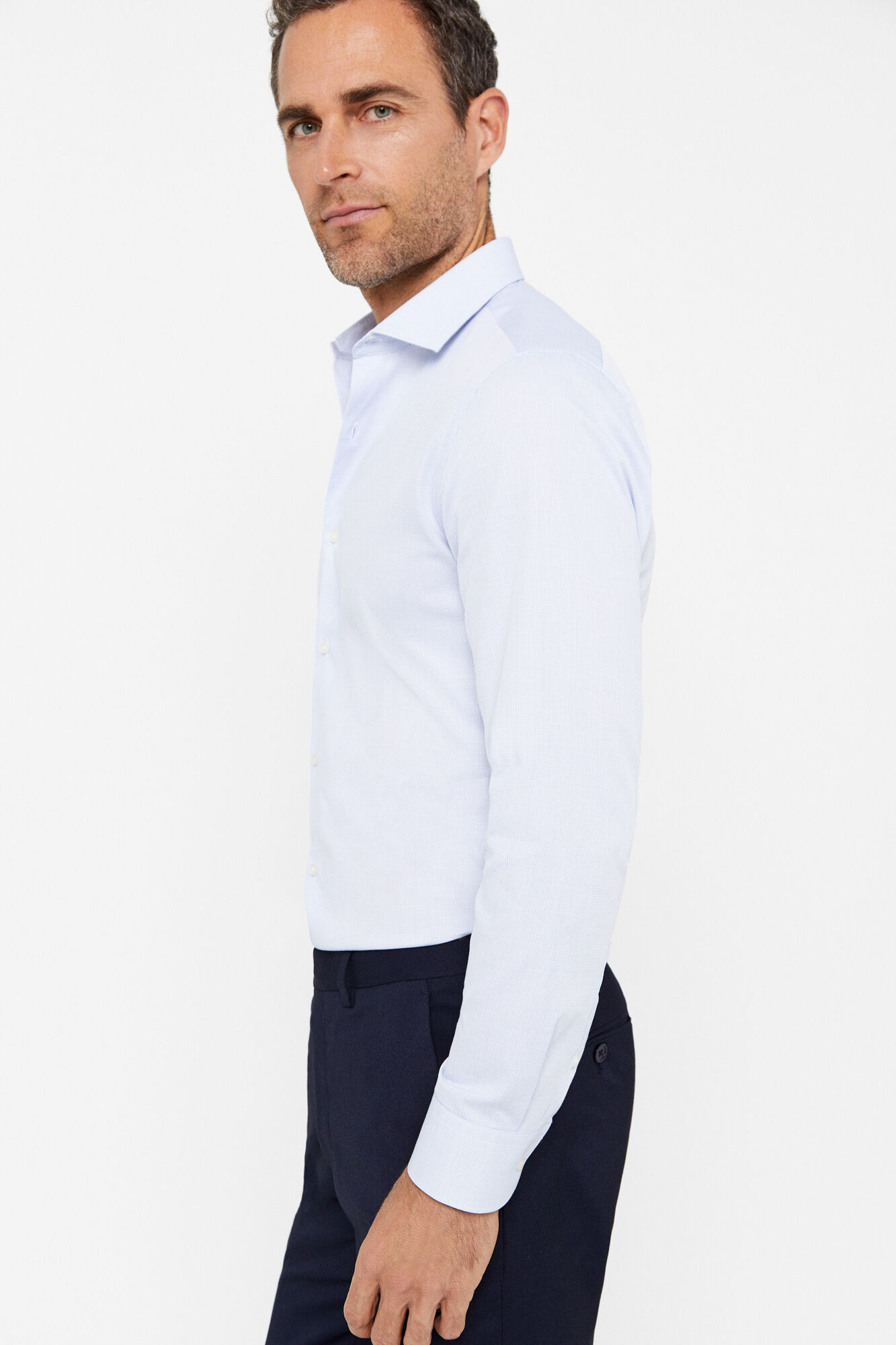 Camisa social slim fit com micro xadrez, fácil de passar - Azul