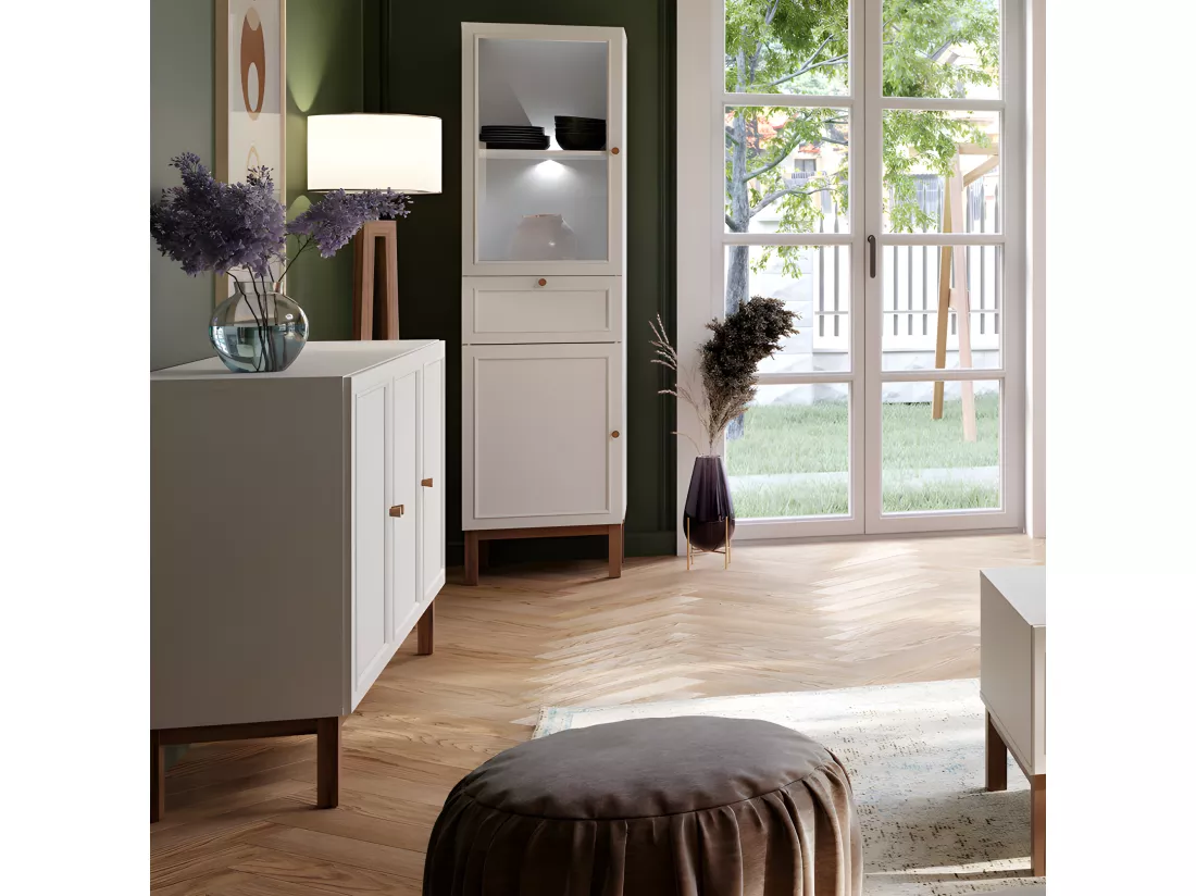 Colonne vitrée décor gris et chêne avec portes réversibles - UDINE