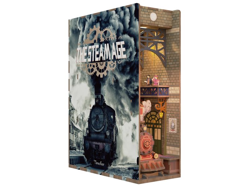 Tonecheer Bausatz Book Nook The Steam Age 3D-Modell aus lasergeschnittenen Holzteilen