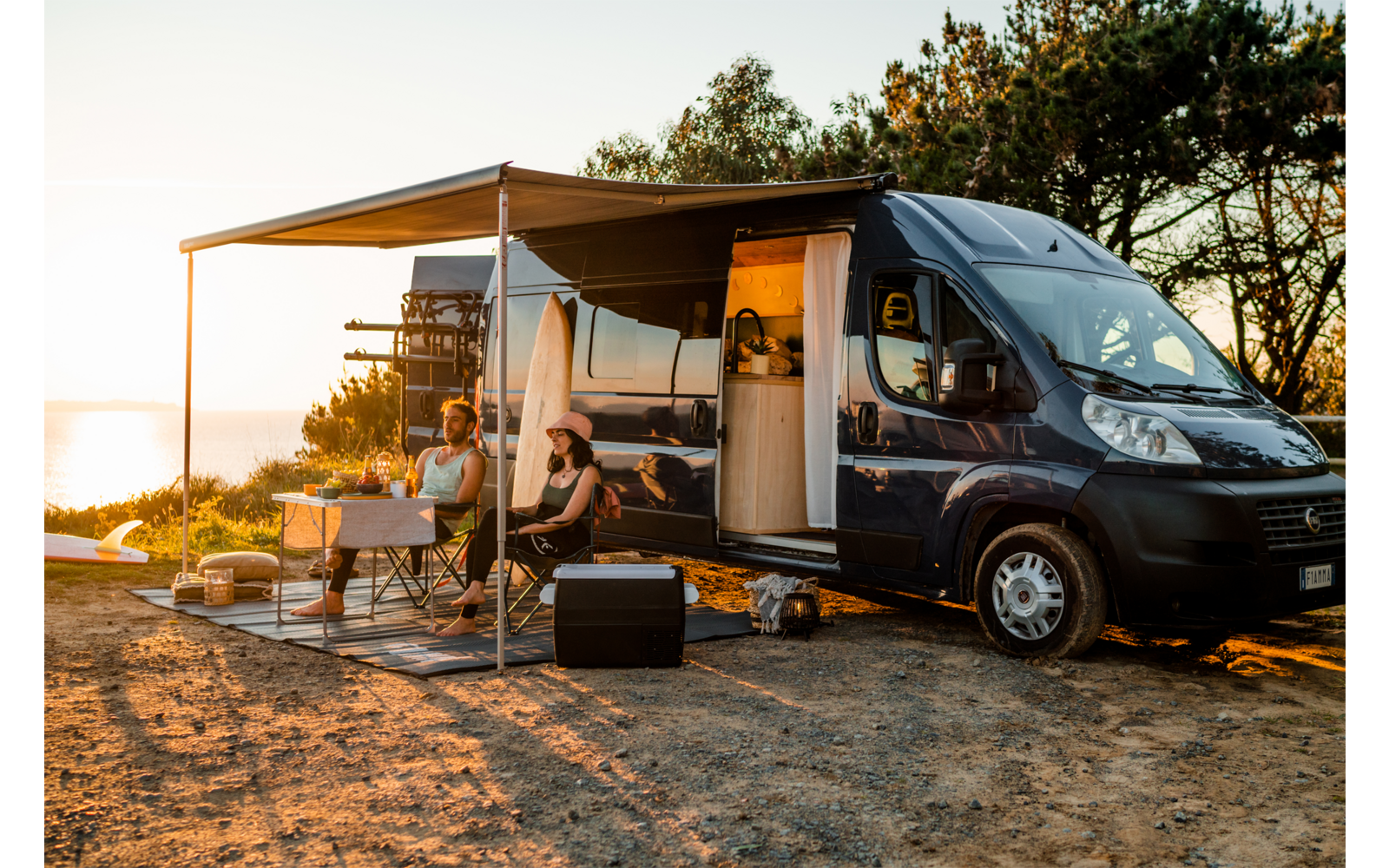 Fiamma Dachmarkise F80s 320 für Fiat Ducato Gehäusefarbe Deep Black Tuchfarbe Royal Grey 320 cm