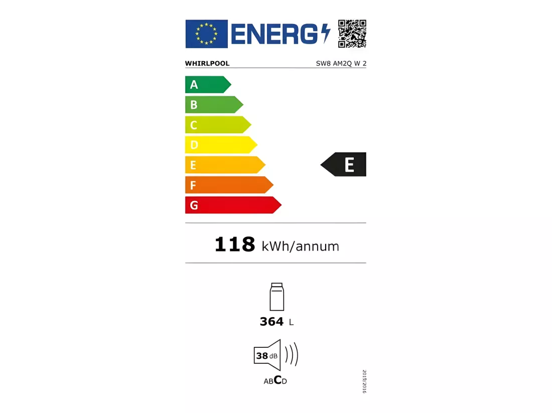 Réfrigérateurs 1 porte 363L Froid Brassé WHIRLPOOL 59.5cm E, SW 8 AM 2 QW 2