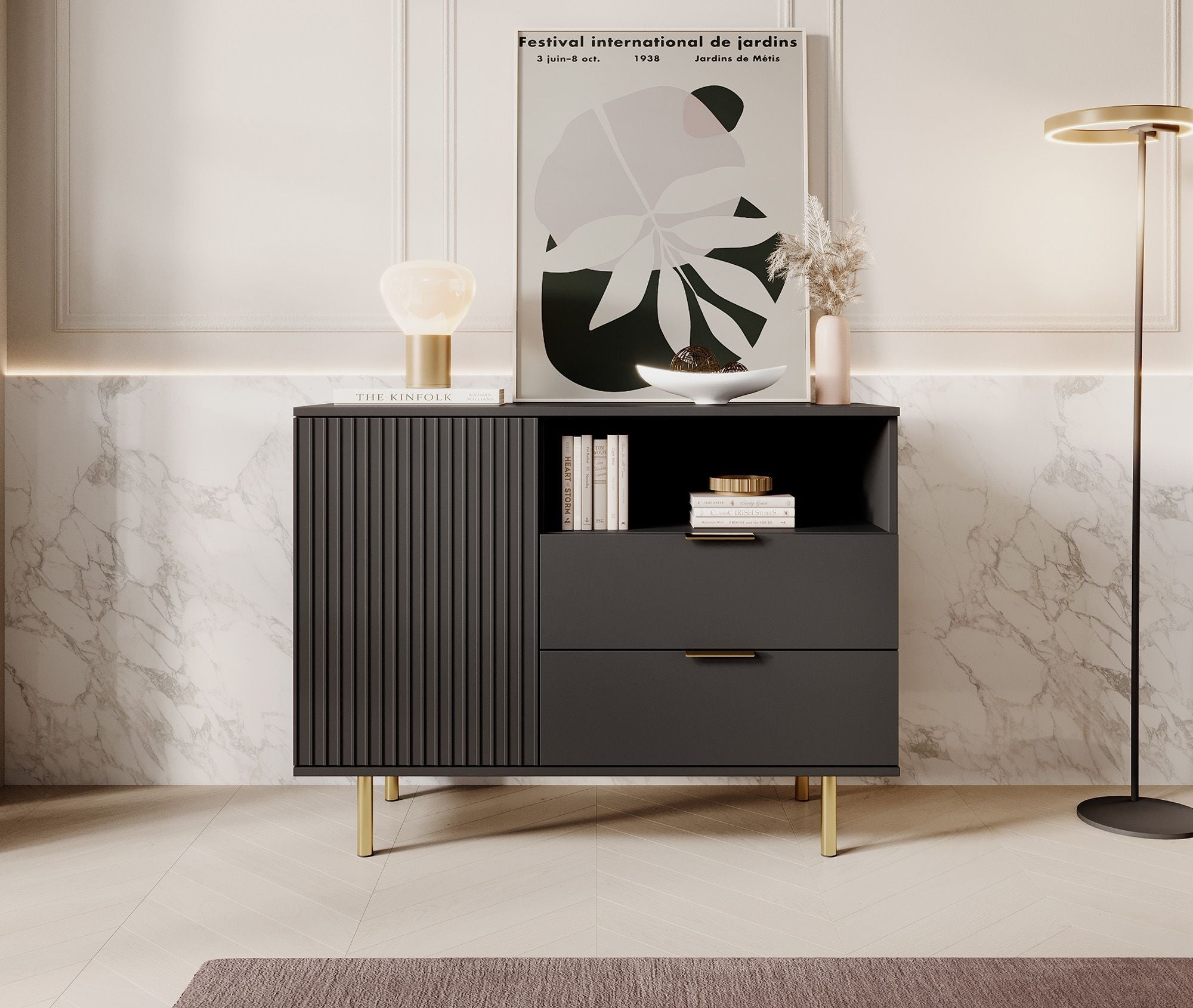 Meubella - Dressoir Nicola - Mat zwart - 107 cm