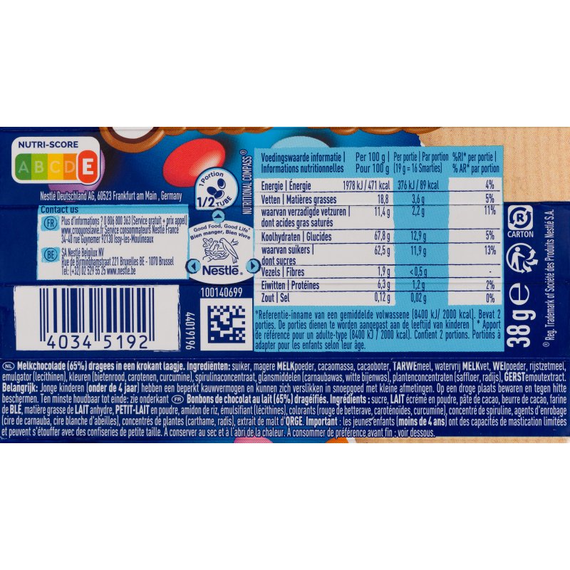 Bonbons Hexatube Smarties - 38 g