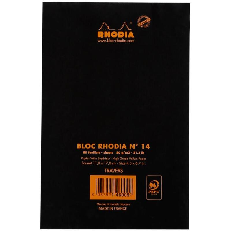 Bloc agrafé N°14 11x17 cm 80 feuilles lignées 80 g - Noir