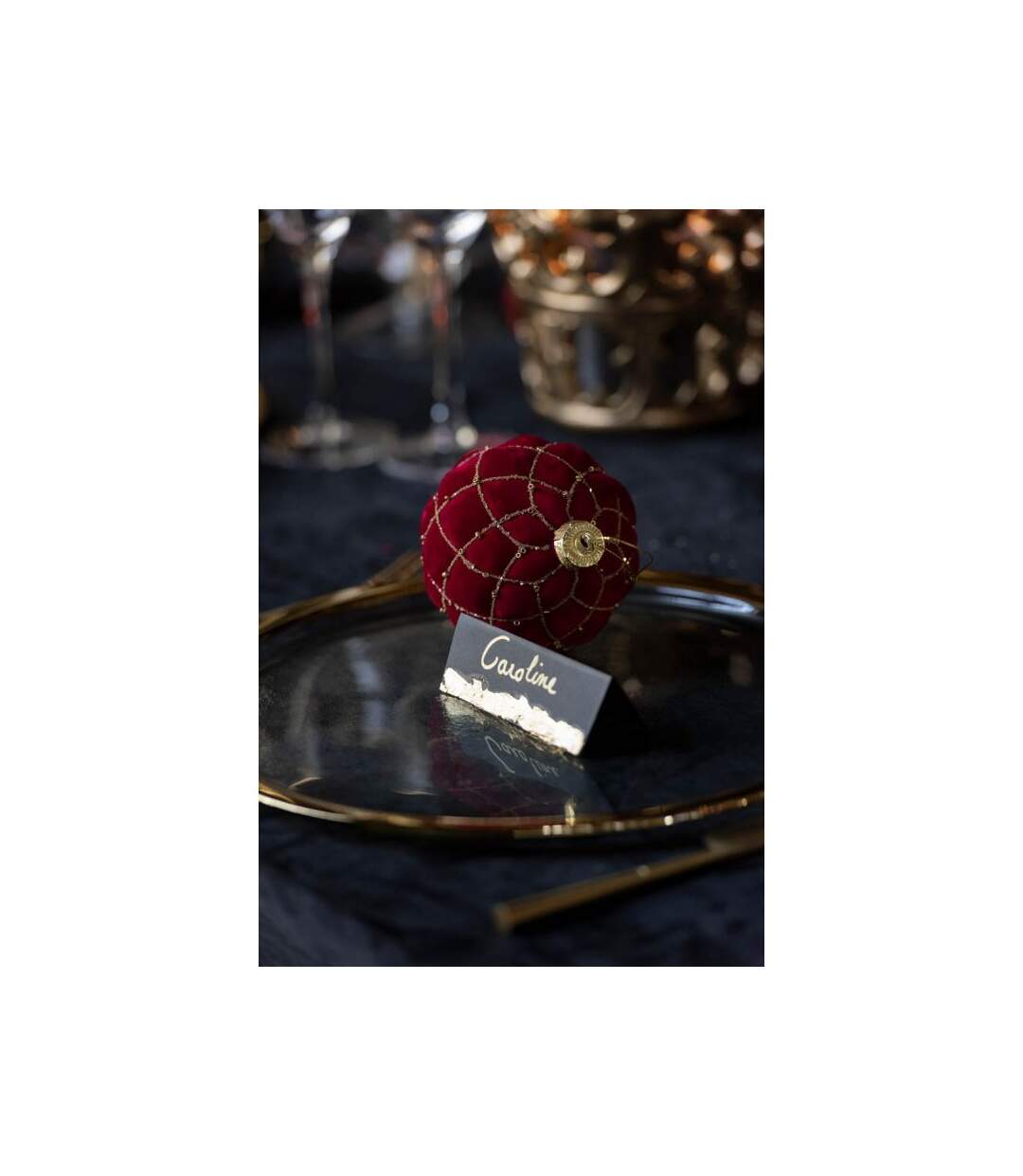 Paris Prix - Lot De 4 Boules De Noël Velours caro 10cm Rouge & Or