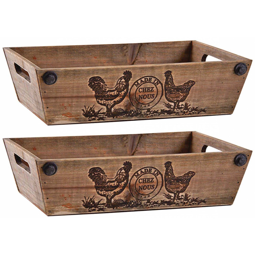 Manne en bois teinté made in chez nous (lot de 2)