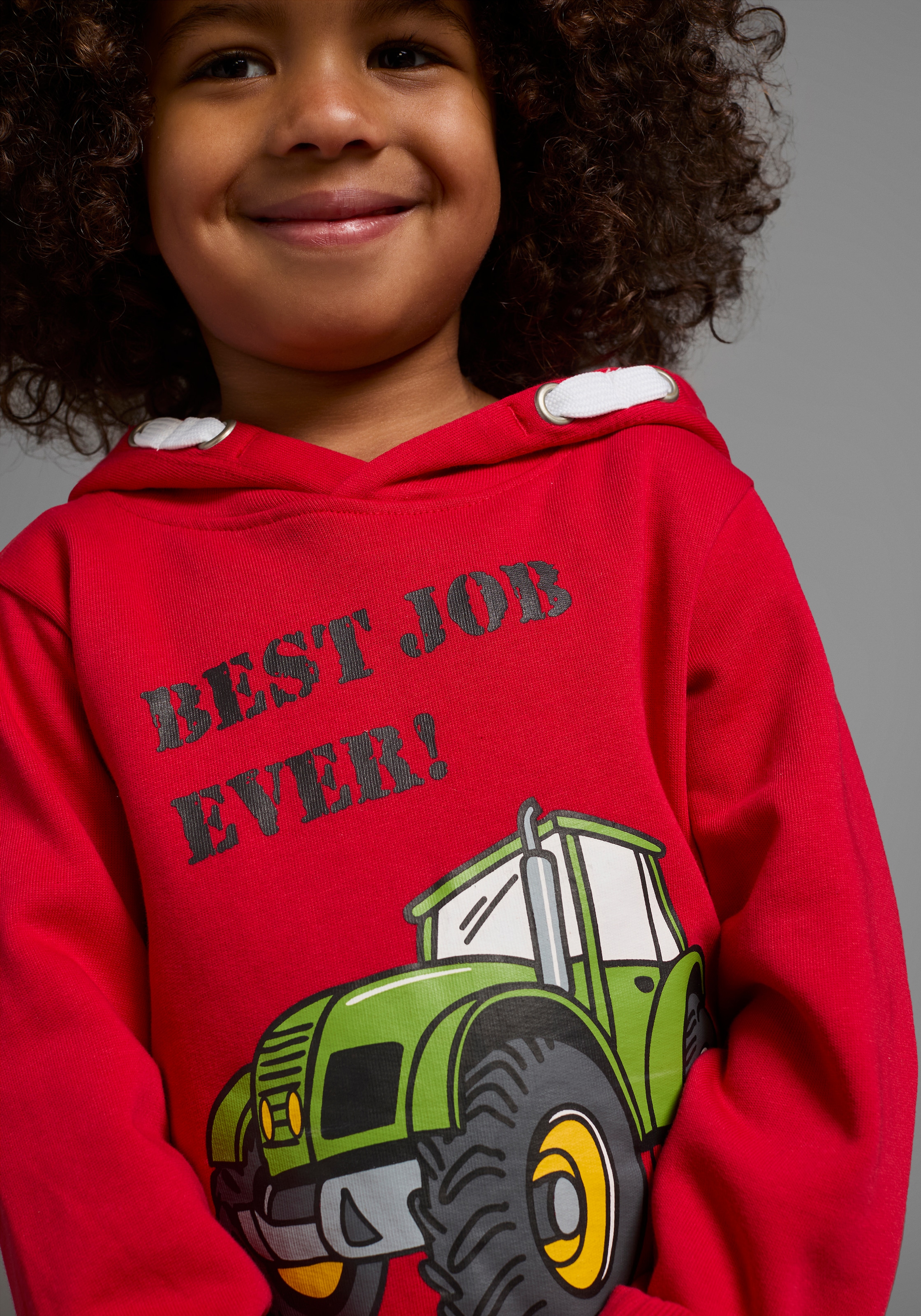 KIDSWORLD Kapuzensweatshirt »BEST JOB EVER!«, Kapuzensweatshirt mit Traktor-Print