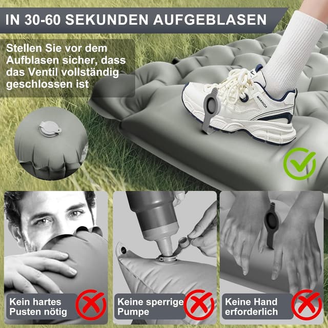 Oppustelig liggeunderlag til camping og vandreture Grå