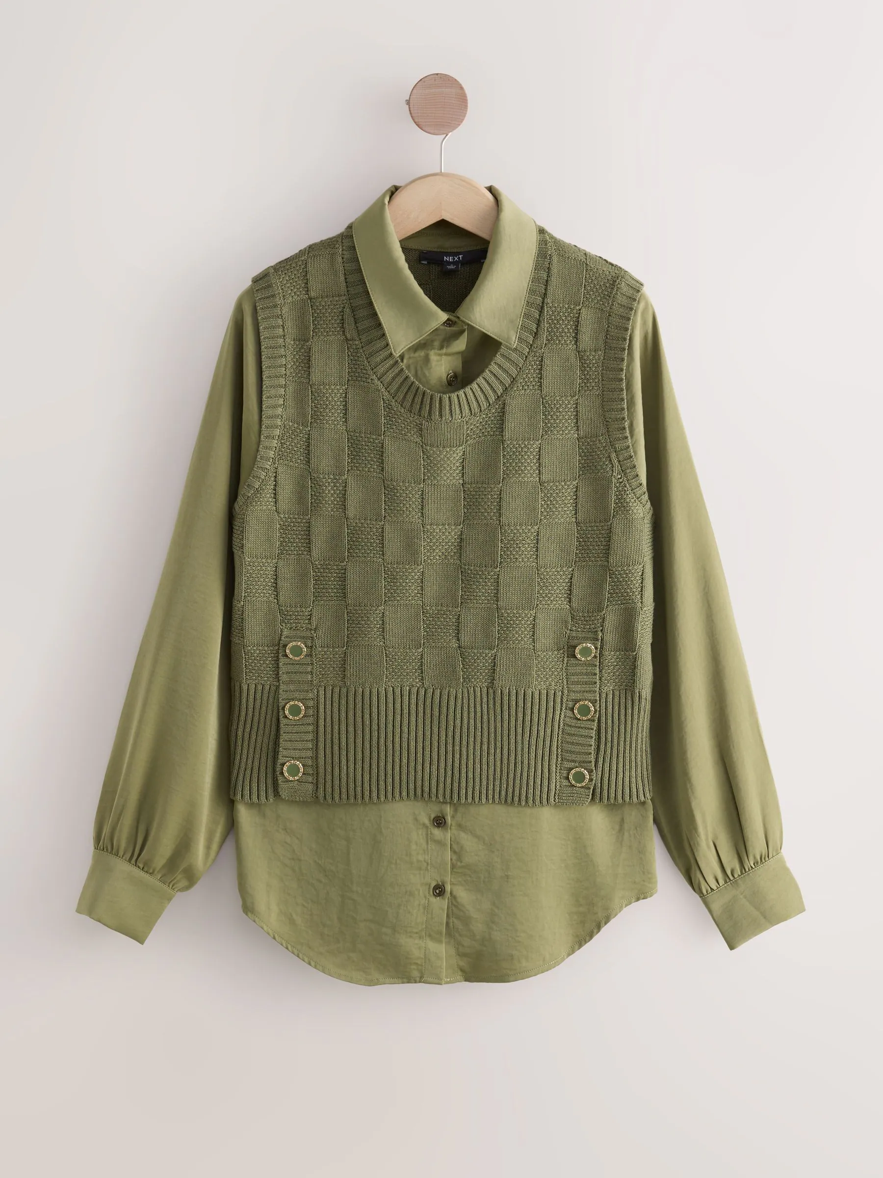 Kakigroen - Knitted Tank Shirt Layer With Button Detail