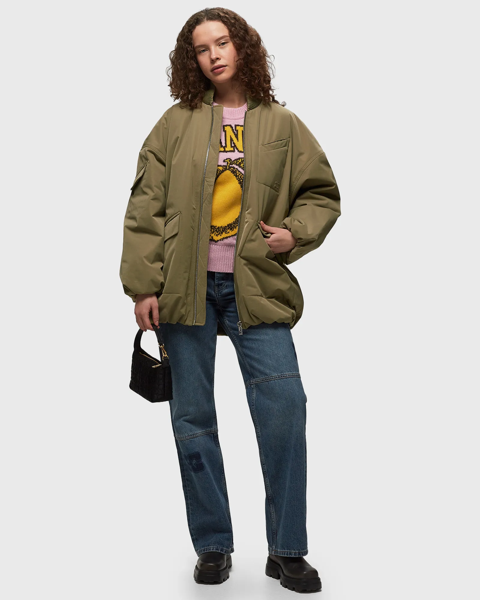 Ganni Light Twill Oversized Bomber Jacket