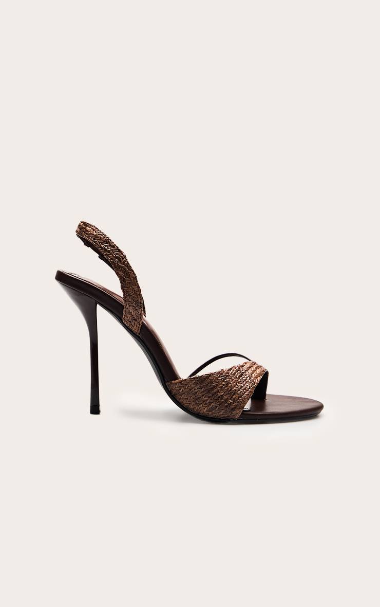 Chocolat Sandales À Talons Aiguilles Minimalistes À Texture Raphia