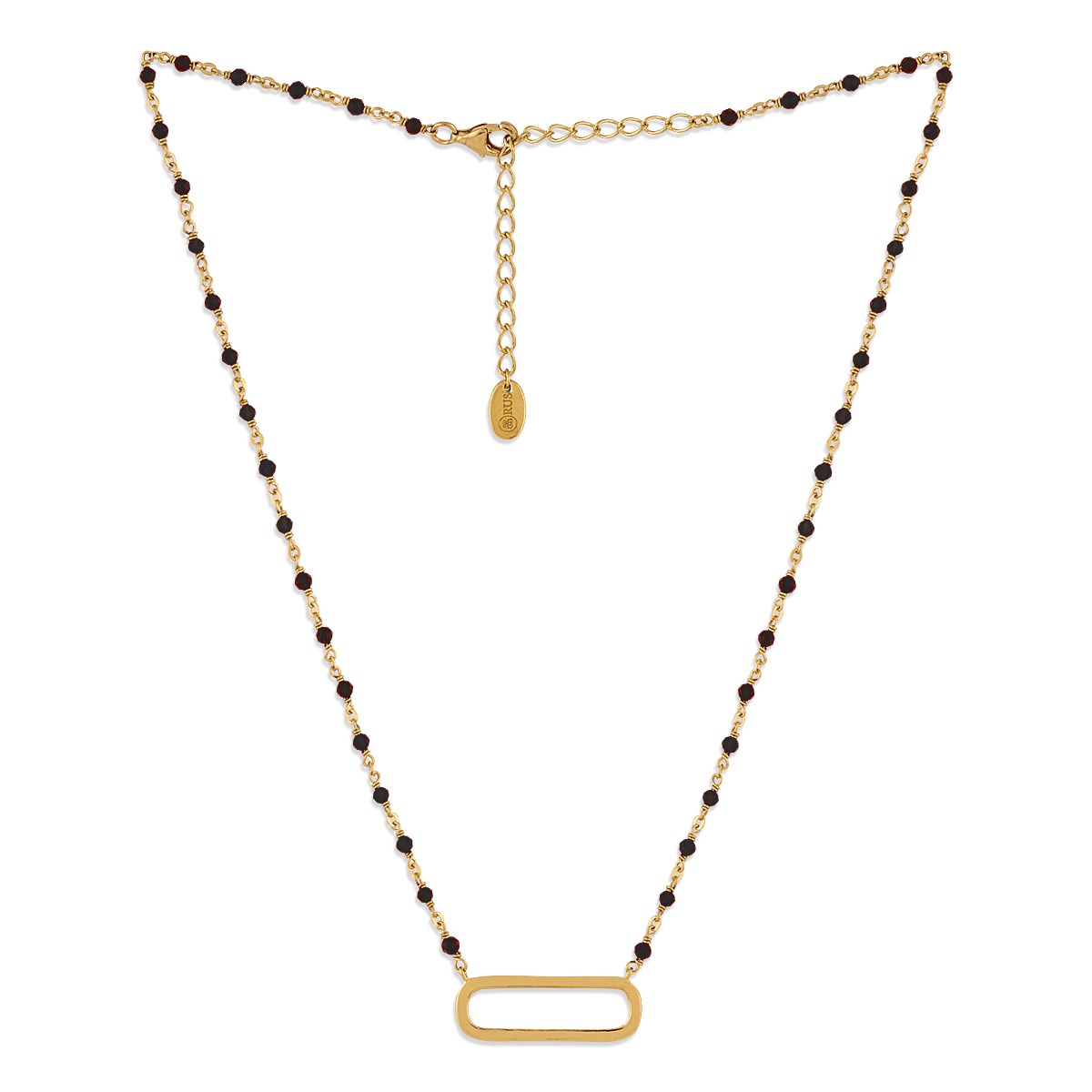 Collier Argent Doré Lingot Et Pierres Naturelles Noires