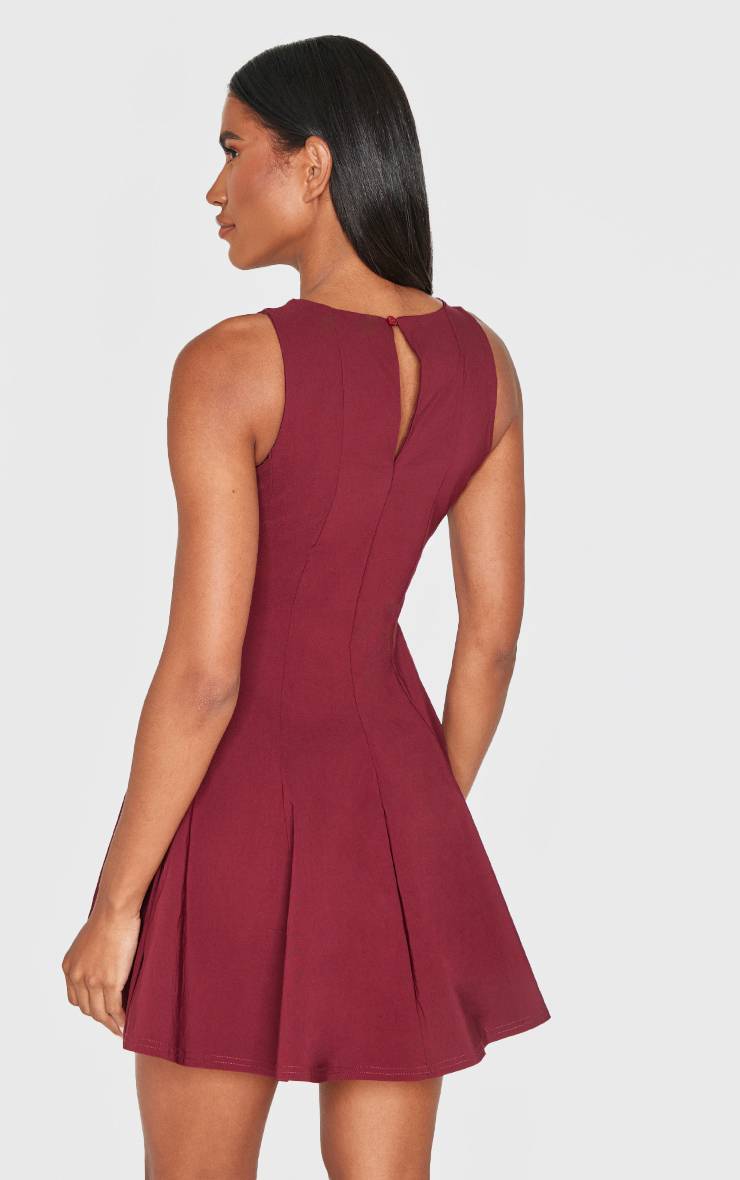 Rouge Vin Robe Droite Plissée En Tissu Extensible À Encolure Dos Nageur