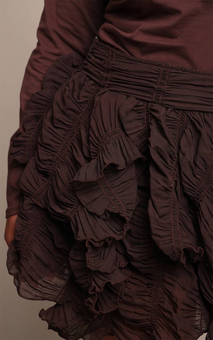 Dark Chocolate Jupe Mini Taille Basse Froncée Texturée Plus