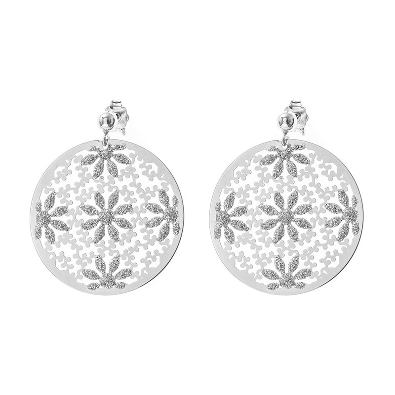 Boucles D'oreilles Argent Motif Soleil Rhodié