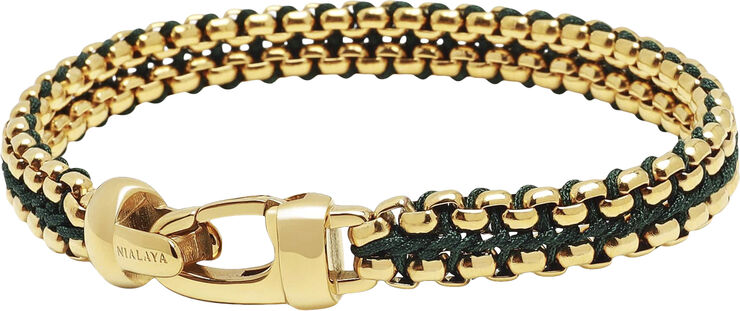 Nialaya Men's Green Woven 8mm Box Chain Bracelet in Gold Green / gold