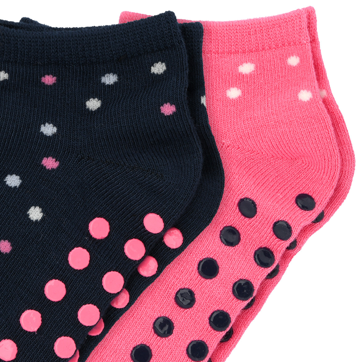 Topolino 2 Paar Mädchen Stoppersocken mit Punkten dunkelblau / pink