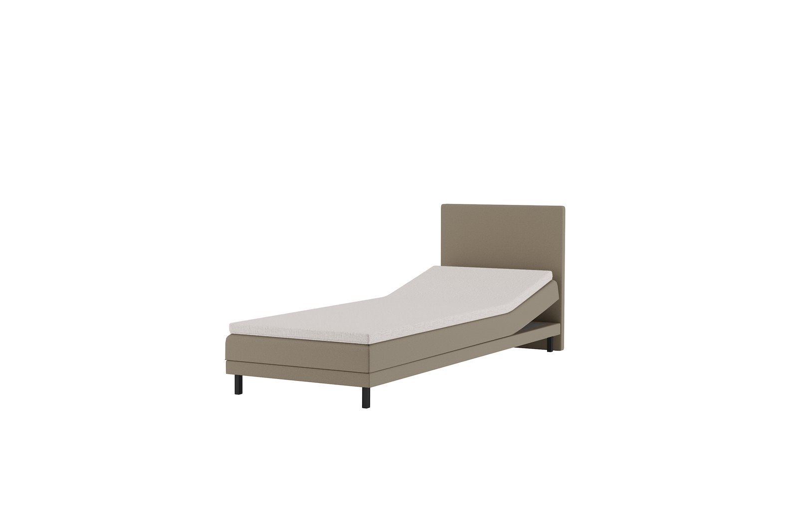 Komfort 5 regulerbar seng 80x200 cm Tekstil Primo 05 beige, Komfort 5 overmadrass og sorte firkantede ben, gavl selges separate.