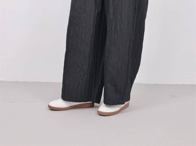 SIMPLE BLACK - Effen broek met elastische taille en wijde pijpen