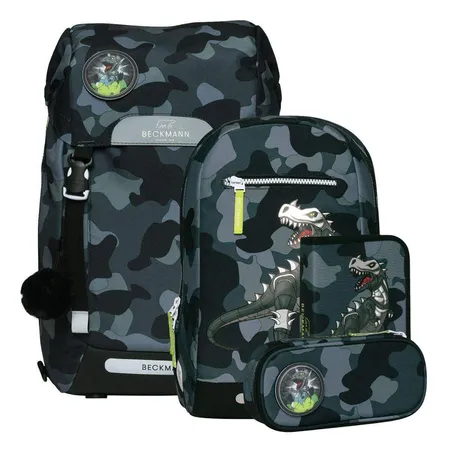 Beckmann Schulrucksackset Classic Maxi 28L Camo Rex, 6-teilig