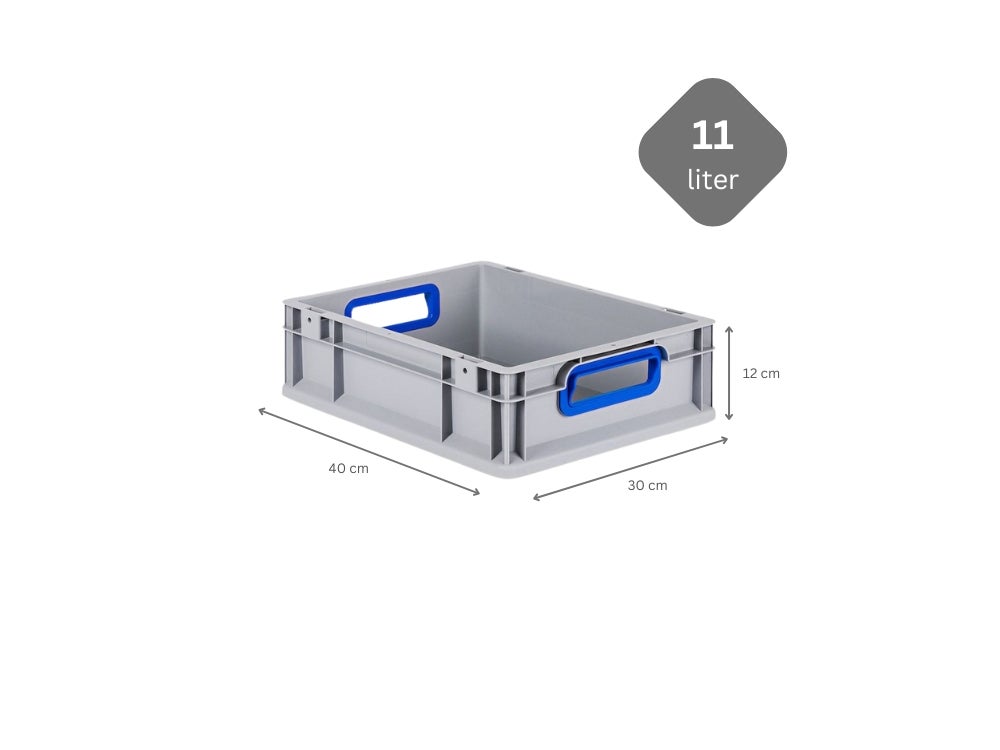 PROREGAL Eurobox Nextgen Kleur HxBxD 12 x 30 x 40 cm 11 Liter Handgrepen Blauw Open Gladde Bodem Euro Container Transportbox