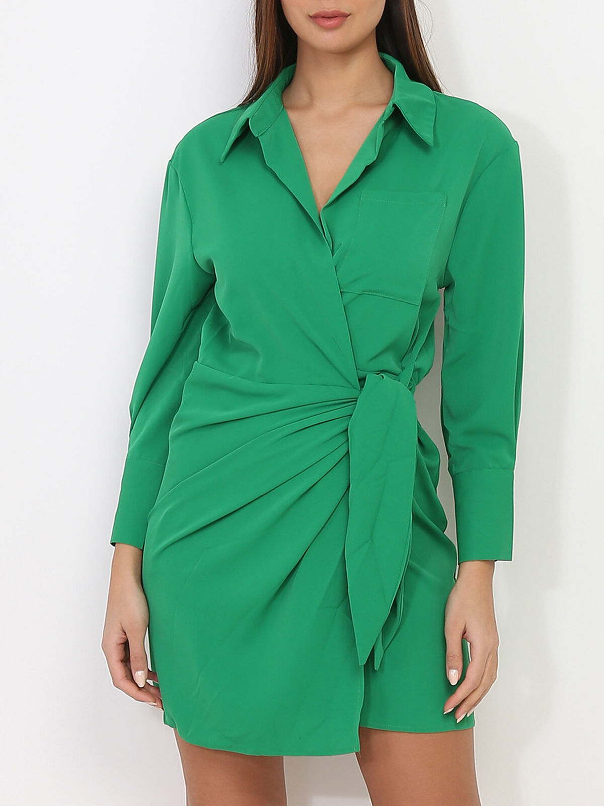Robe portefeuille fluide à nouer- Vert