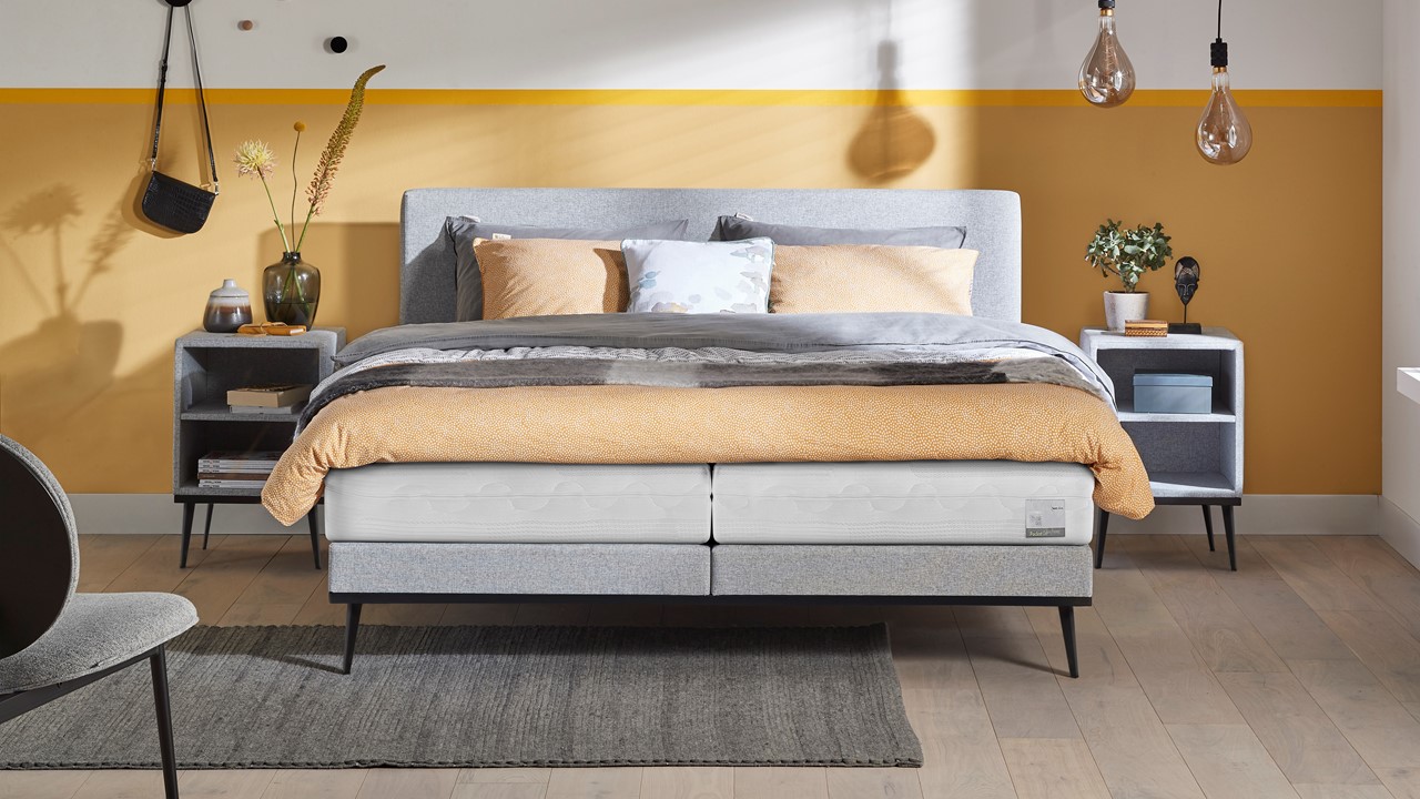 Boxspring Viggo met Silver Pocket Deluxe Foam matras towel grijs