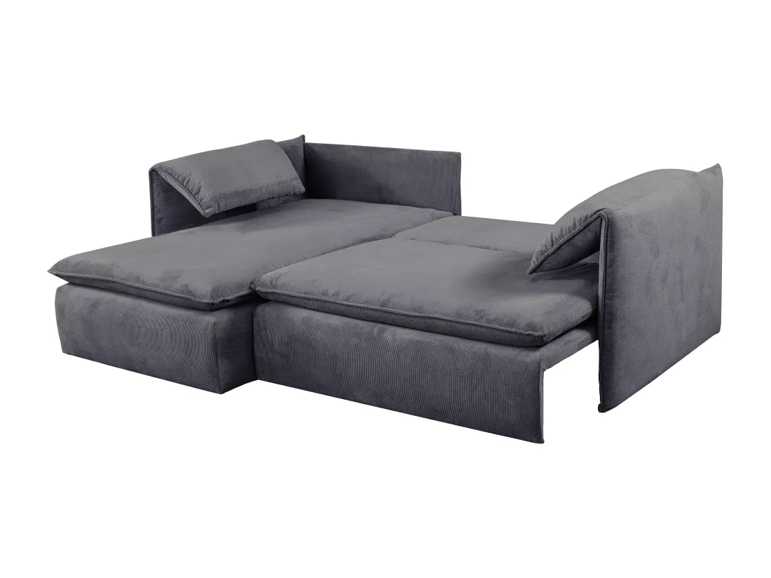 Canapé d'angle gauche convertible en velours côtelé bleu gris TEODORA