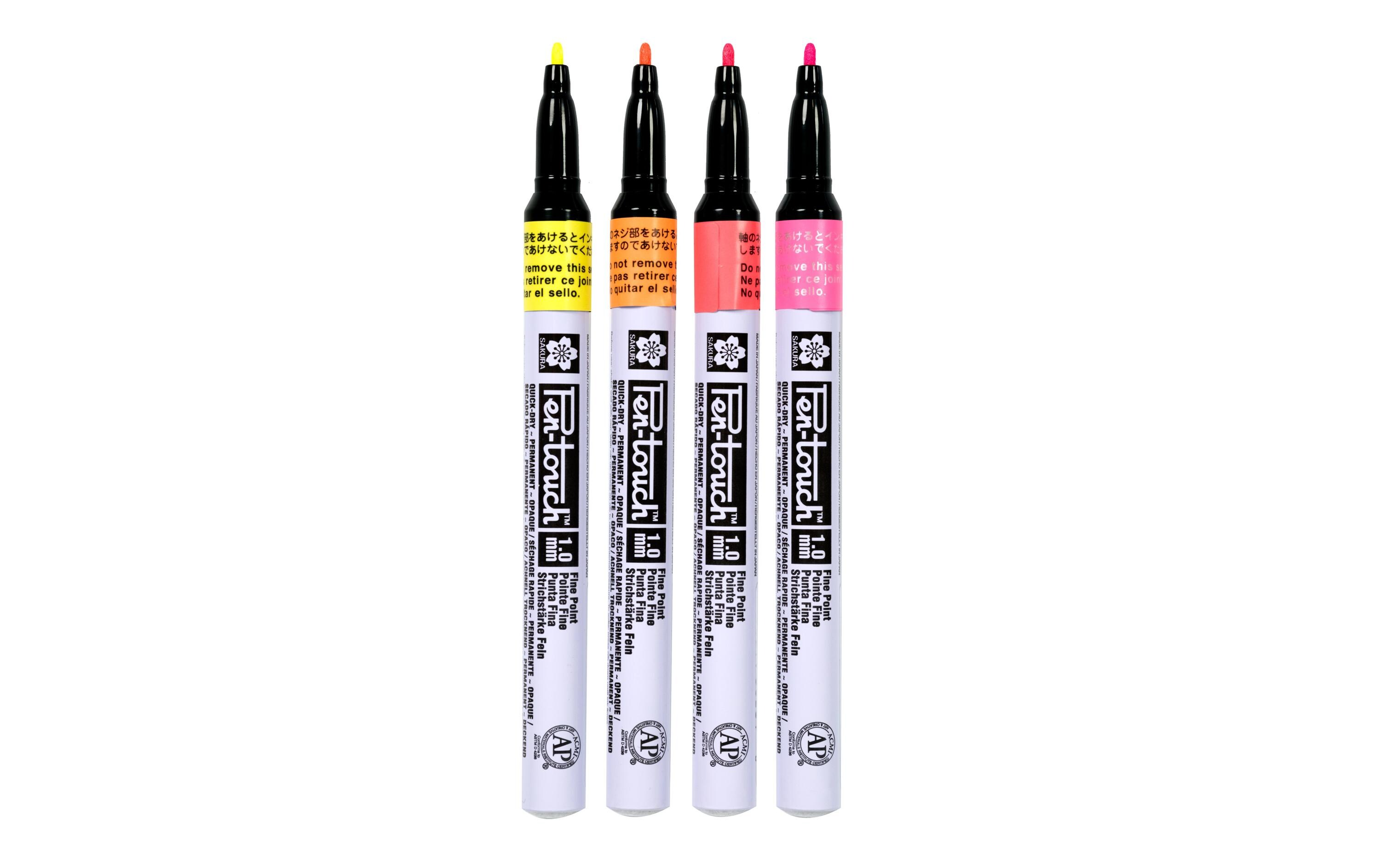 Lackmarker Pen-Touch 1.0 mm, F, 4 StückFluoreszierender Marker – Ideal für leuchtende Effekte auf weissen, schwarzen oder buntem Untergrund