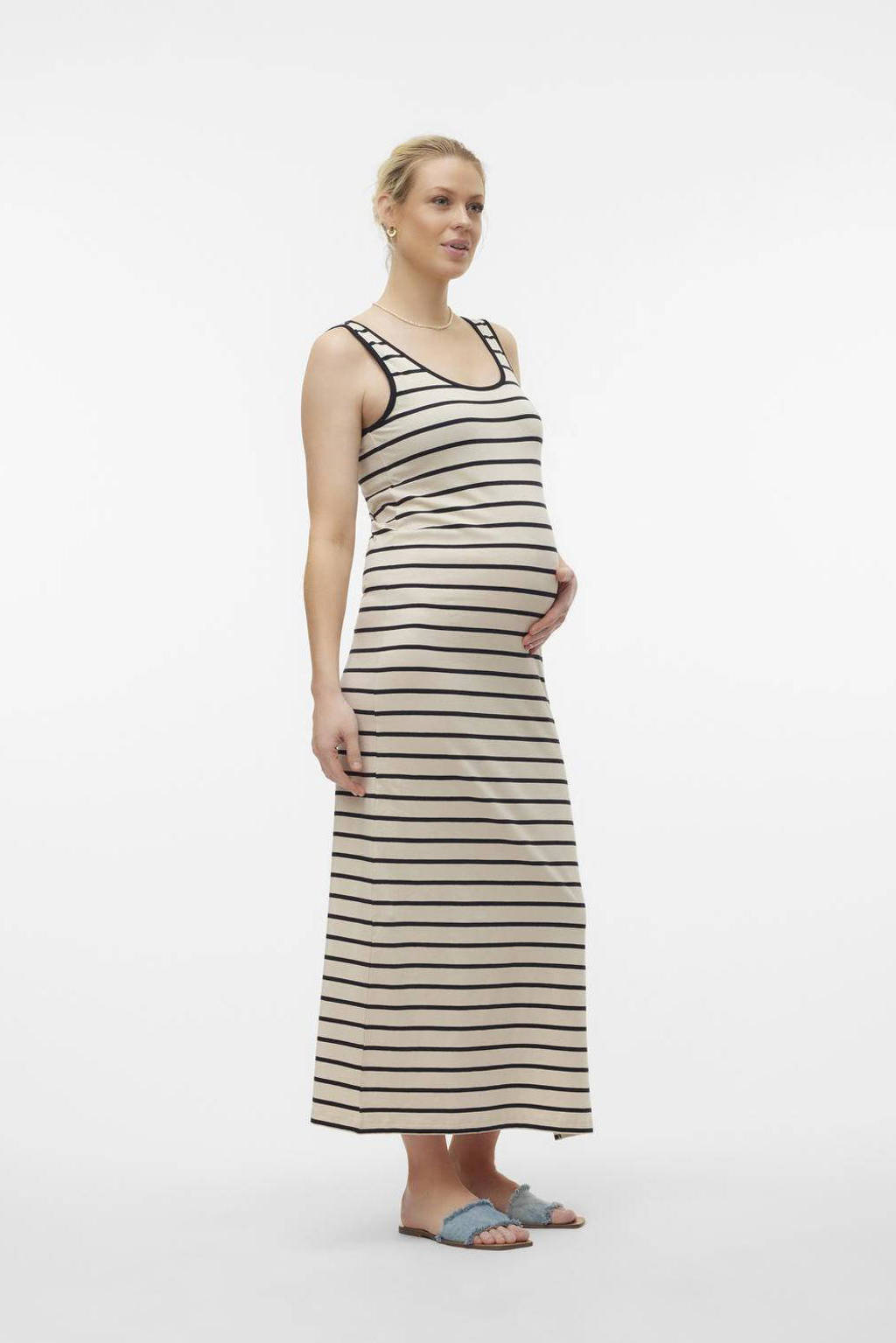 MAMALICIOUS gestreepte zwangerschapsjurk MLEVAYD offwhite/zwart