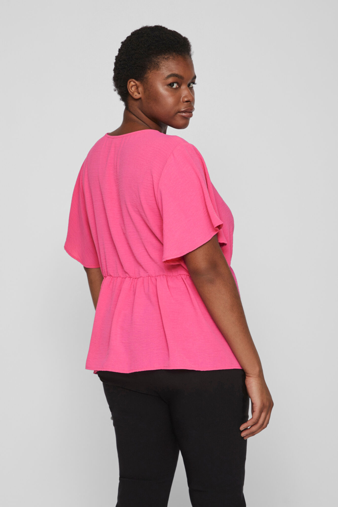 Blusa envelope de manga curta com mangas cruzadas e design evocado da Vila - Fúcsia