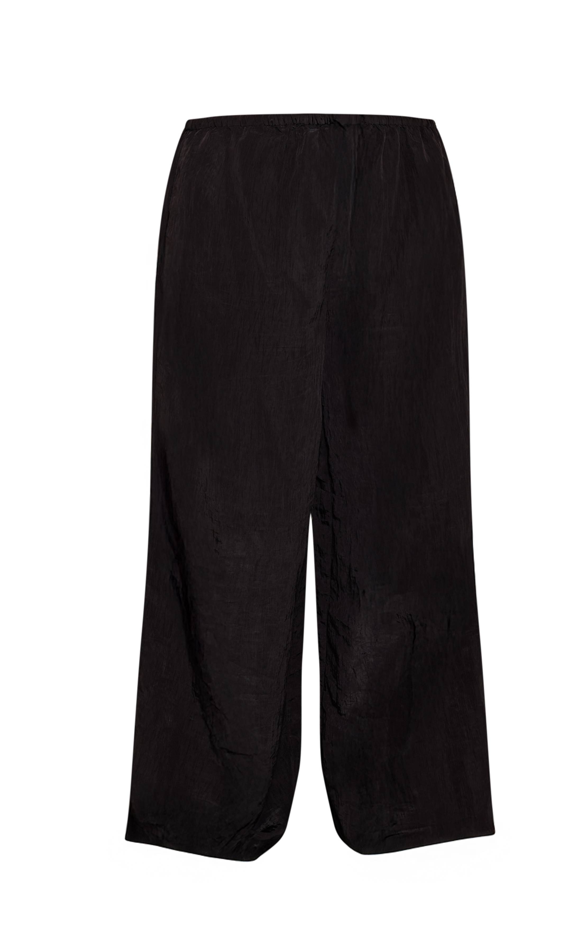 Noir Pantalon Grande Taille En Satin Texturé Avec Bordure En Dentelle