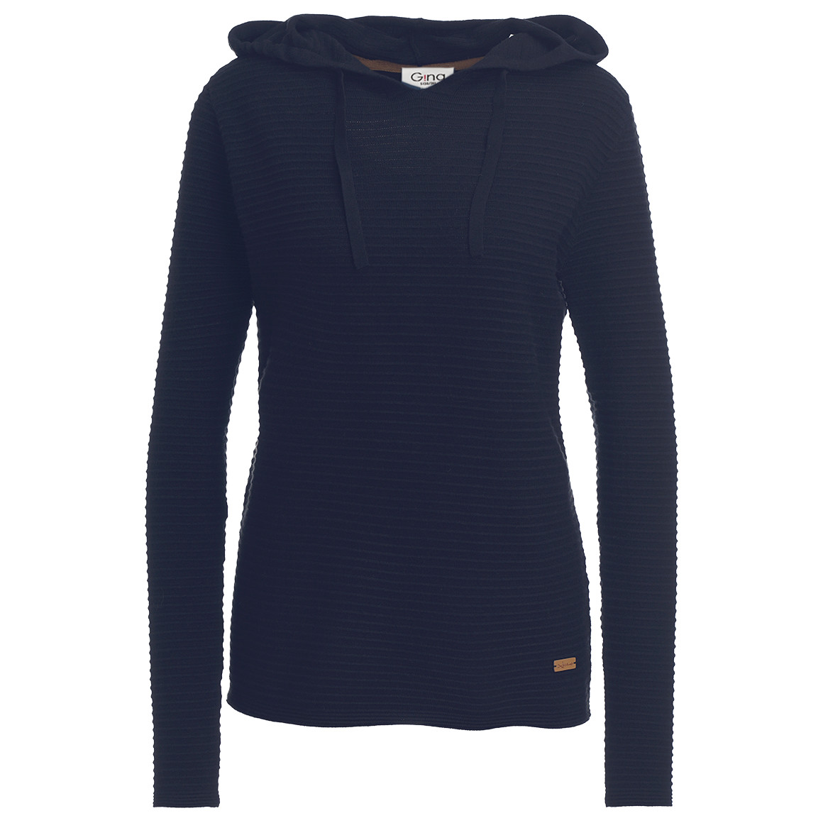 Damen Strickhoodie gerippt dunkelblau