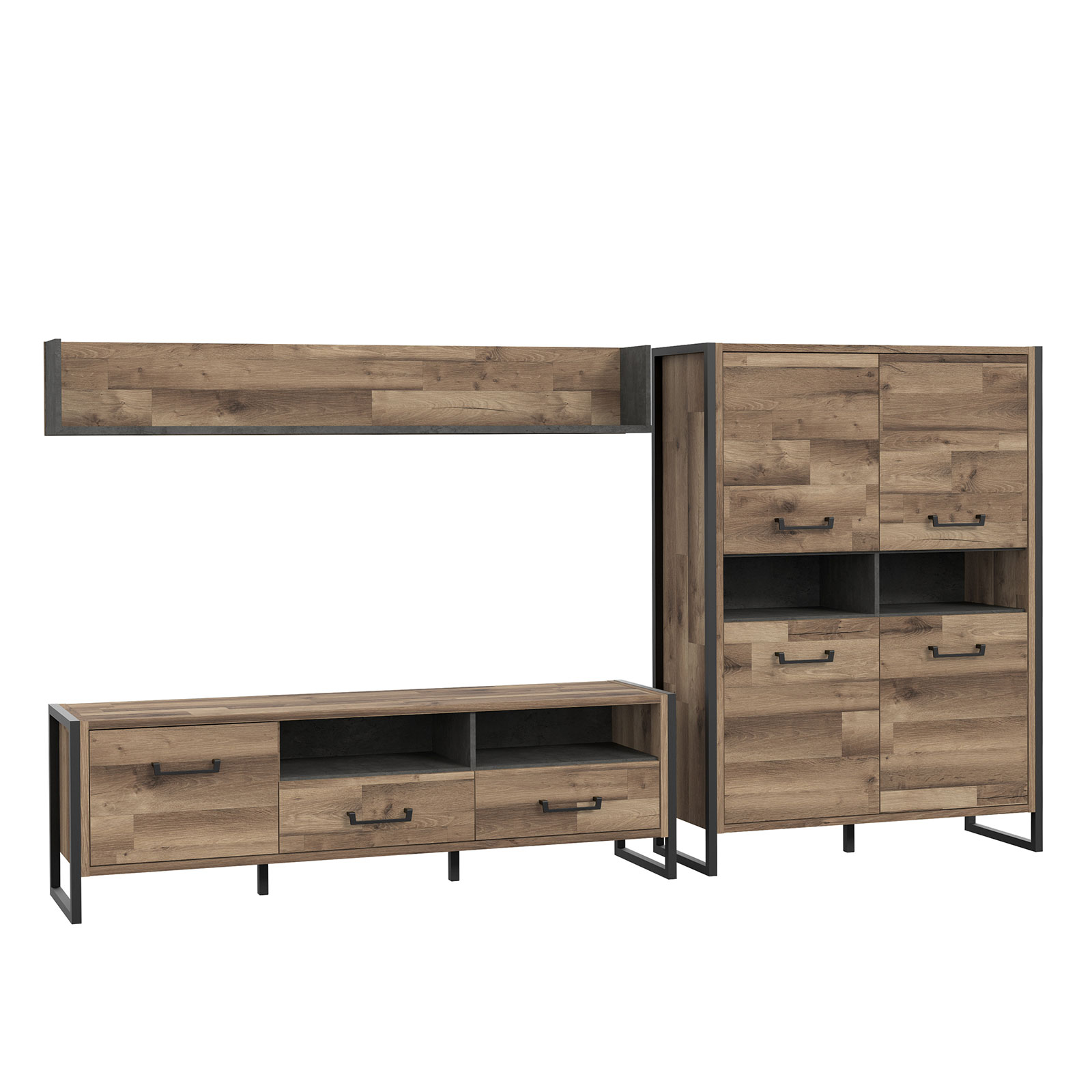 3-teiliges Wohnwand-Set - Stabeiche - 284 cm