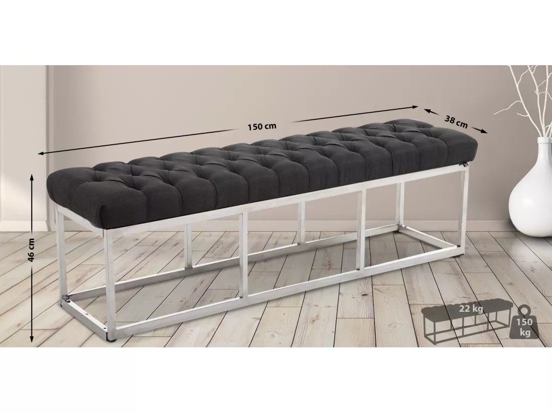 Banquette - Tissu & Acier inoxydable - Gris foncé - Amun