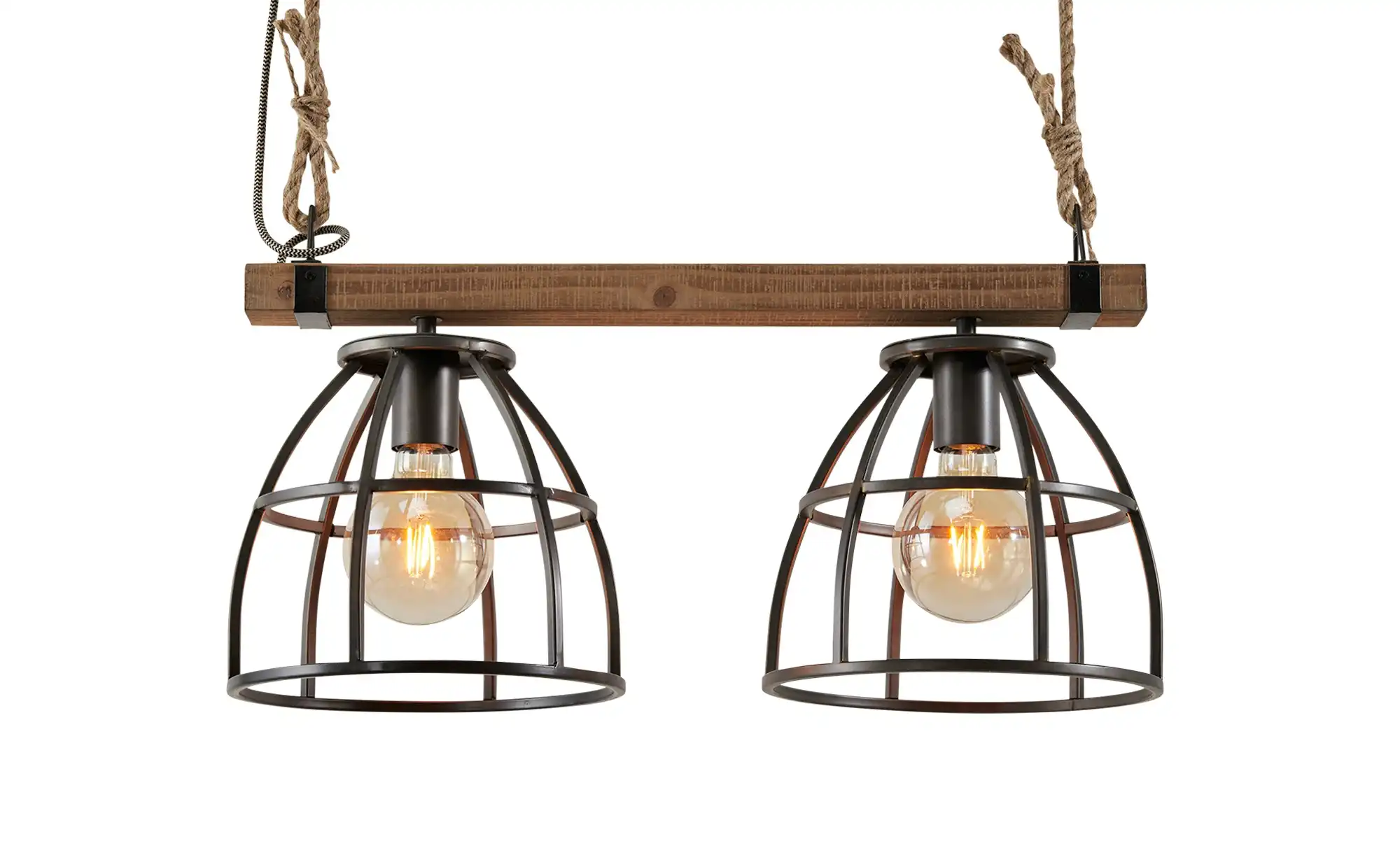 Pendelleuchte, 2-flammig, schwarz/holz