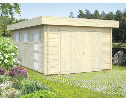 Palmako Rasmus enkele garage, 19,0 m², met houten deur 360 x 550 cm, natuurlijke afwerking