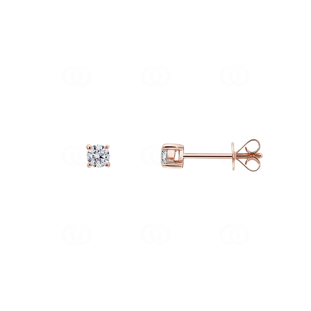 0.24 Karat Solitär Diamantohrstecker 750/18 K Roségold in 4-Griff