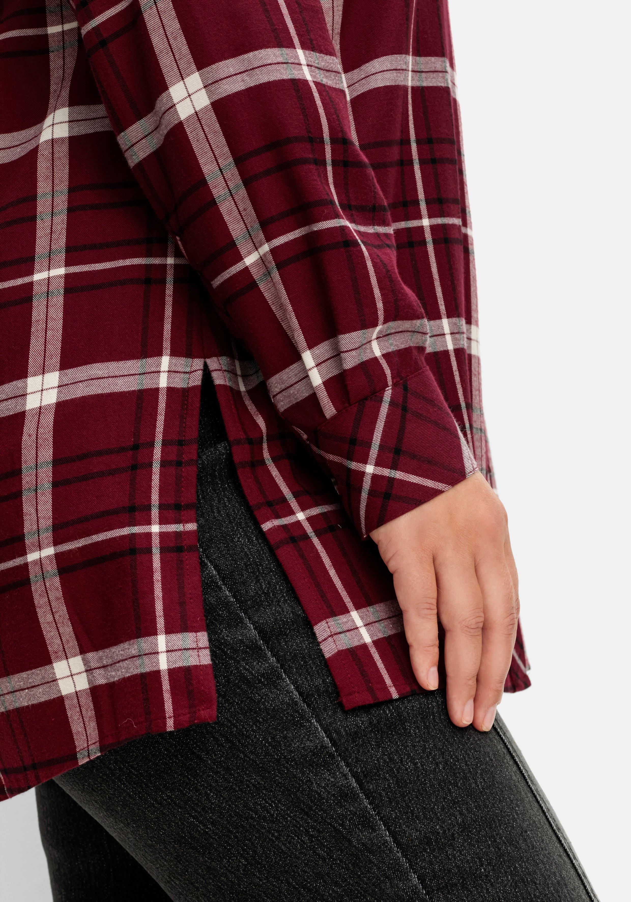 Karierte Longbluse mit Kragen und Manschettenärmel