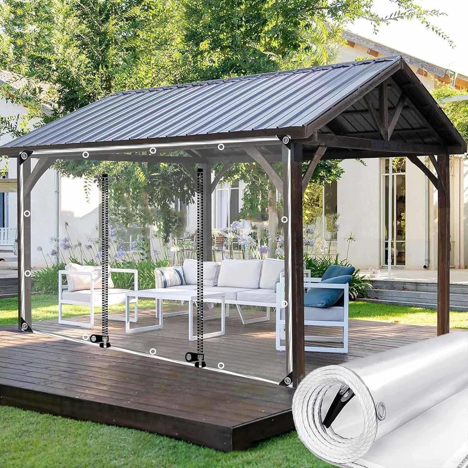 Outdoor Wasserdichte Durchsichtige Pergola Pavillon Abdeckplane mit Reißverschluss Tür Wetterfeste PVC Abdeckplane für Terrasse 2,7 * 1,8 m