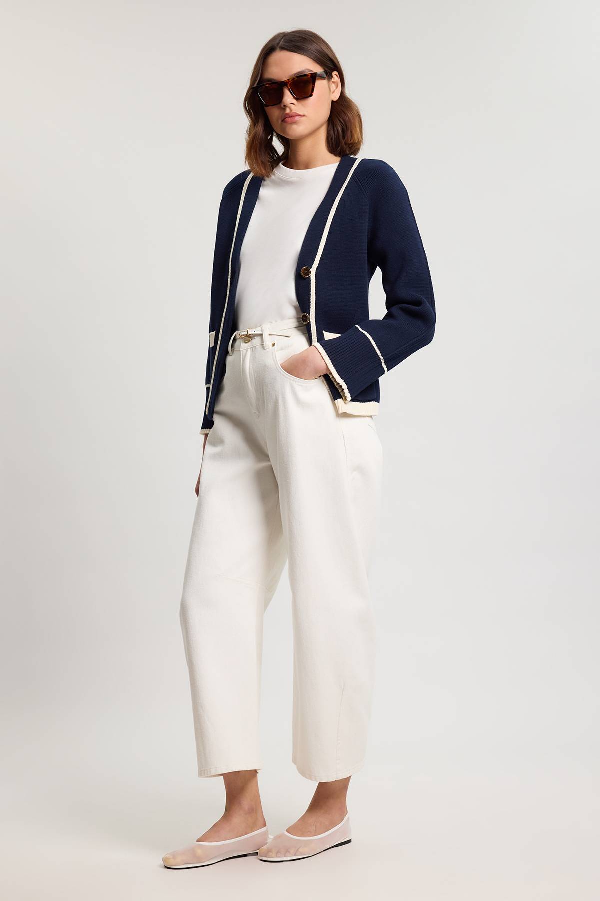 KarenMillen Cardigan En Coton Tricoté À Bords Contrastés
