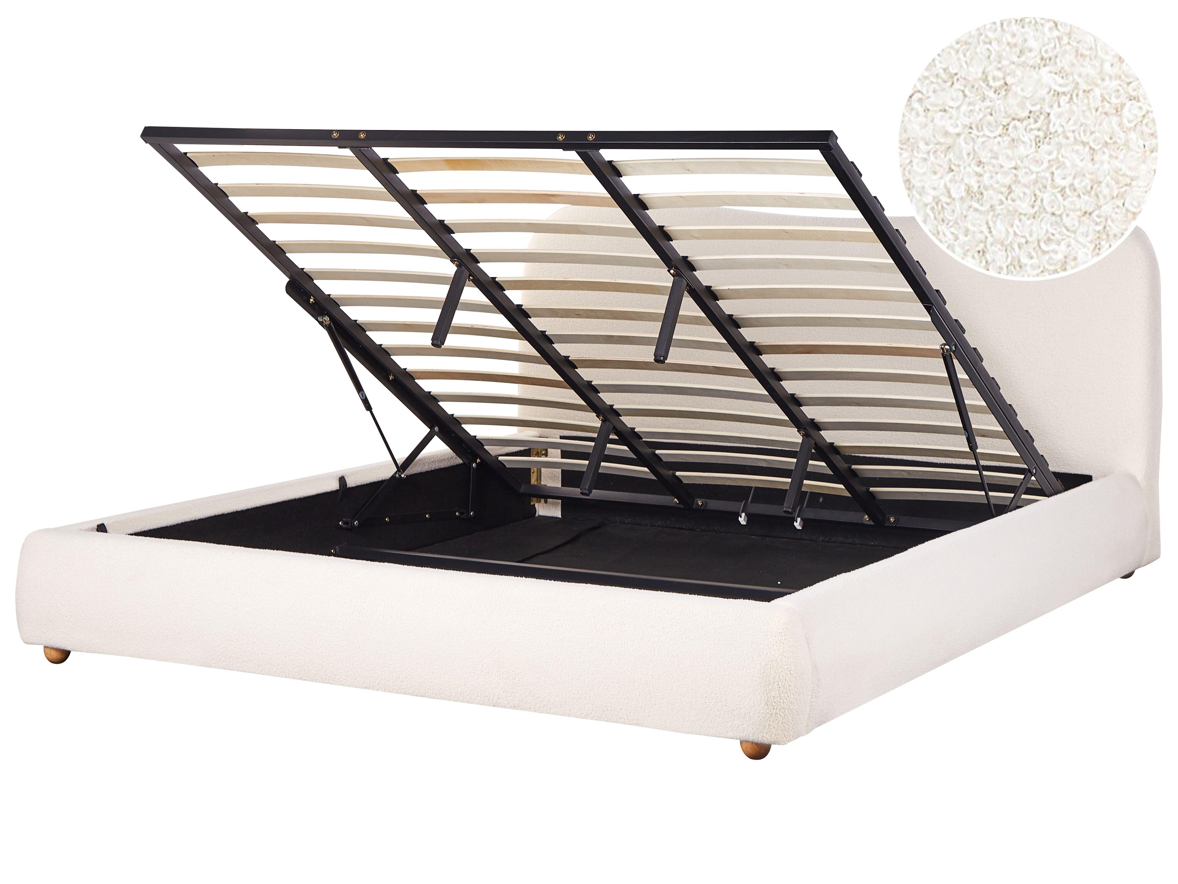 Bed met opbergruimte Bouclé BLAGNAC 180 x 200 cm Gebroken wit