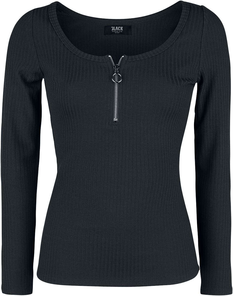 Haut Manches Longues Noir Zippé Au Col | Black Premium by EMP T-shirt manches longues