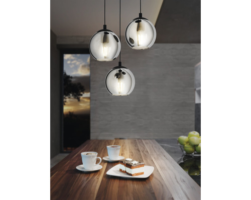 Hanglamp, 3-lichts, HxØ 110x42,5 cm, zwart/transparant glas, dampafzetting