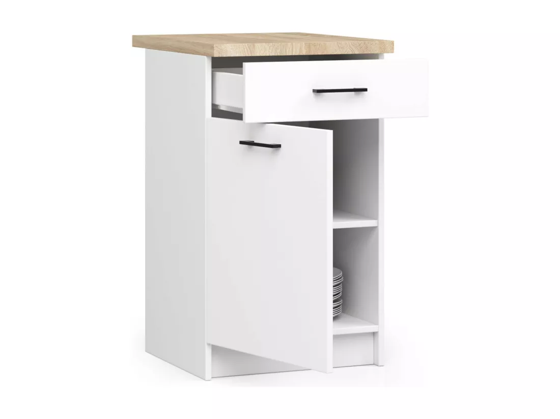 Armoires de cuisine basse AKORD S40 OLIWIA Blanc 40 cm 1 porte 1 tiroir façade Blanche 2 étagères 40x46x85 cm