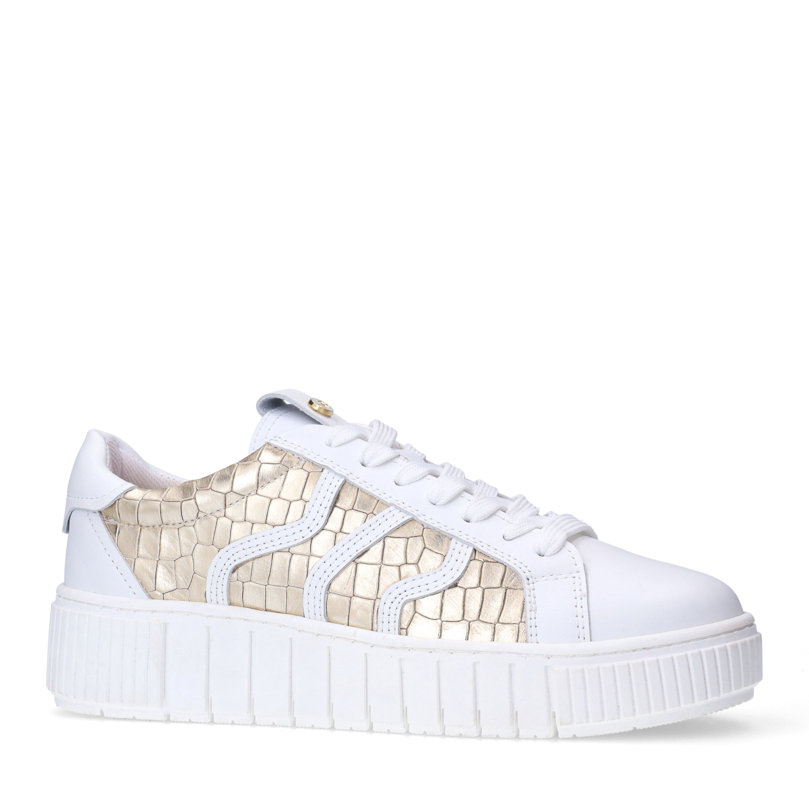 Witte leren sneakers met gouden croco details