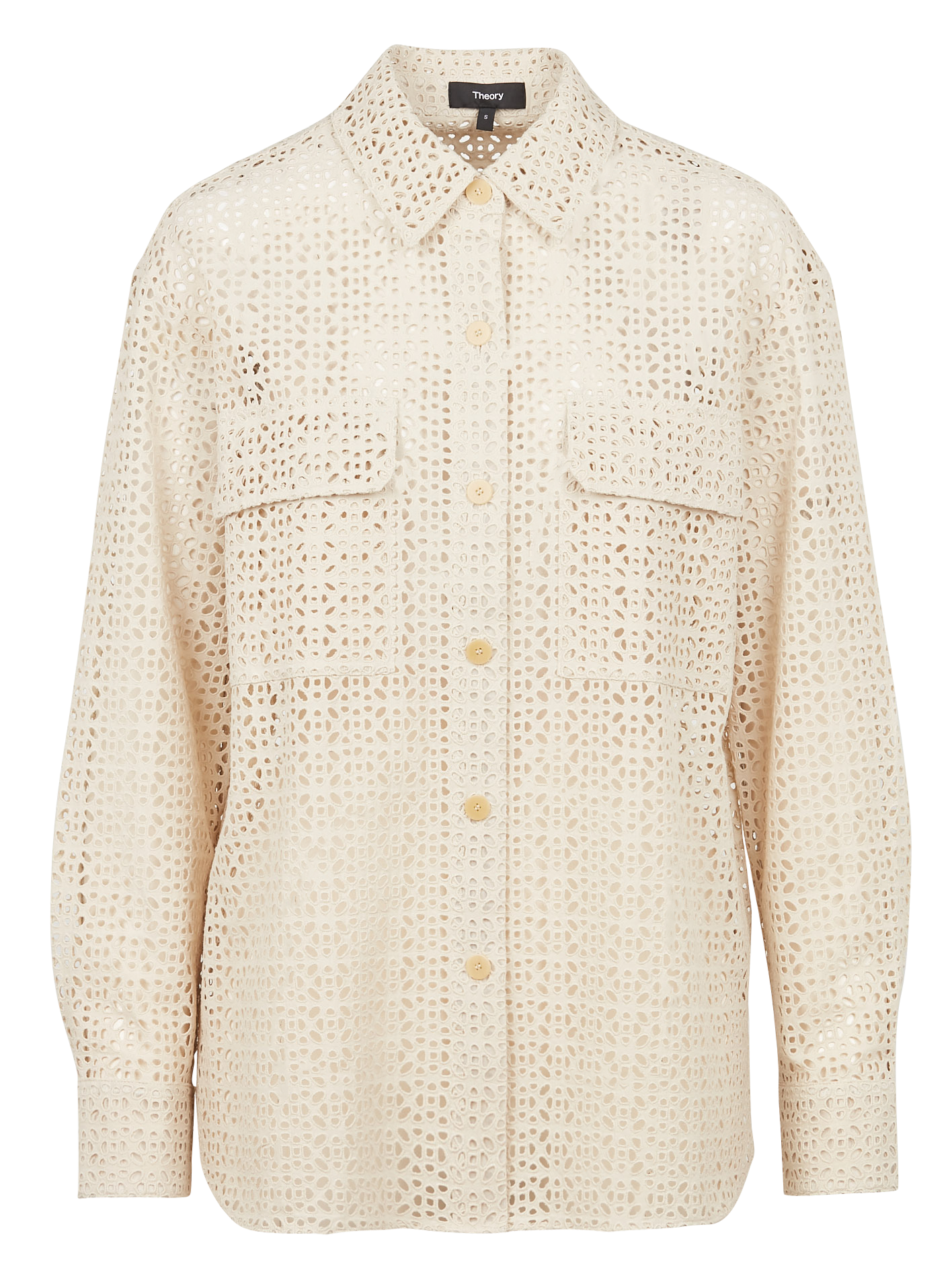 Chemise col classique broderie ajourée en coton| Beige