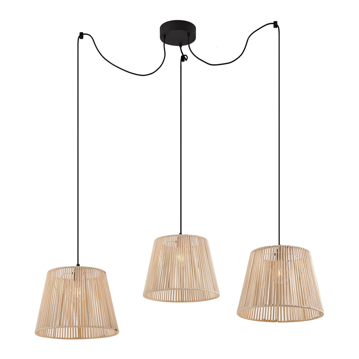 Buiten hanglamp zwart met beige kappen van touw 3-lichts IP44 - Cava Jayla