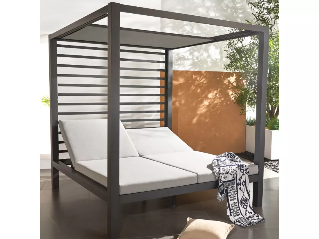 Lit de jardin 2 places structure aluminium gris foncé Matala